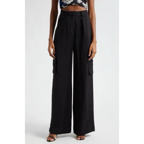 RAMY BROOK Emil Black High Waist Wide-Leg Cargo Pants - Picture 2 of 9